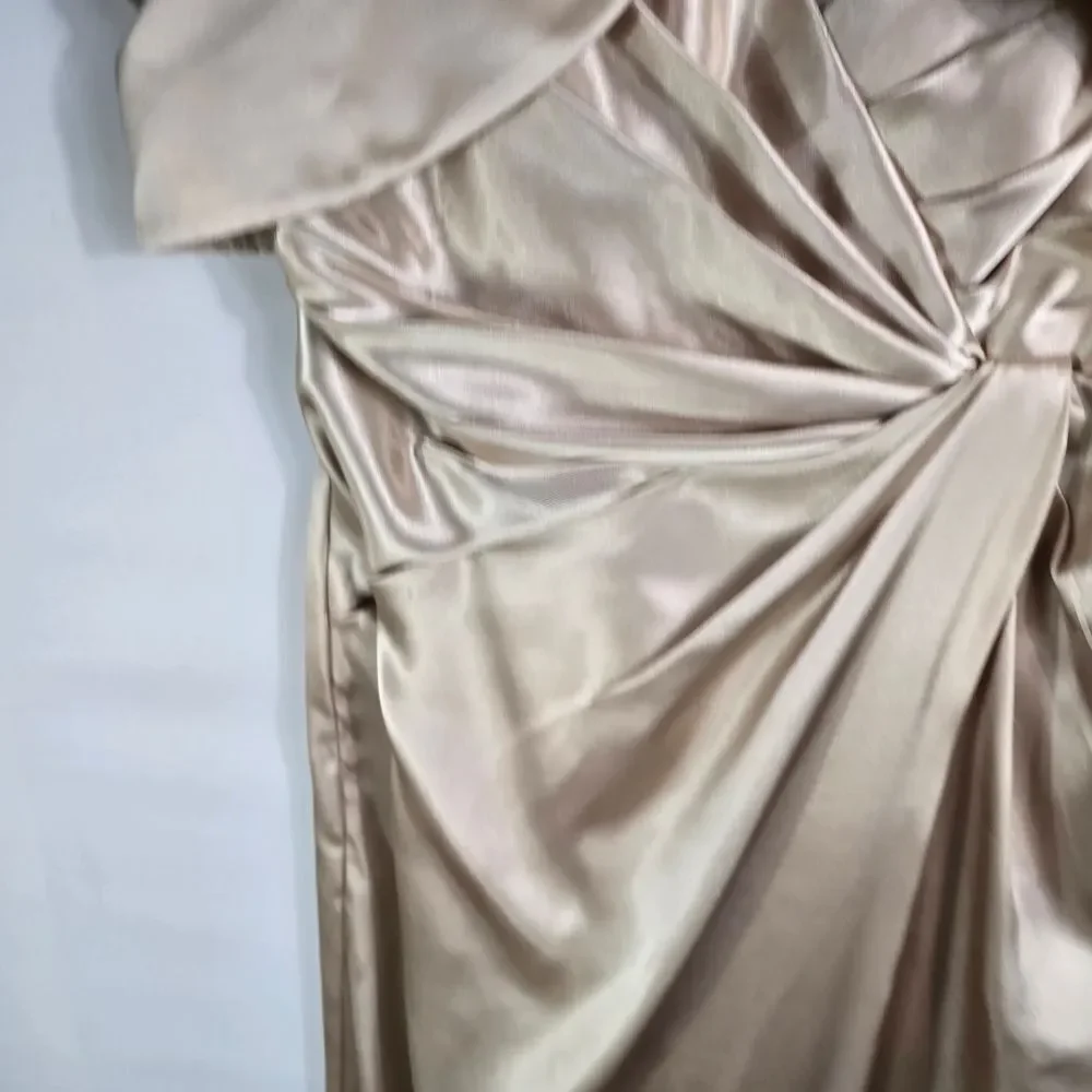 David’s Bridal Champagne Satin Gown w/ Bolero Formal Evening Dress Size 10/12